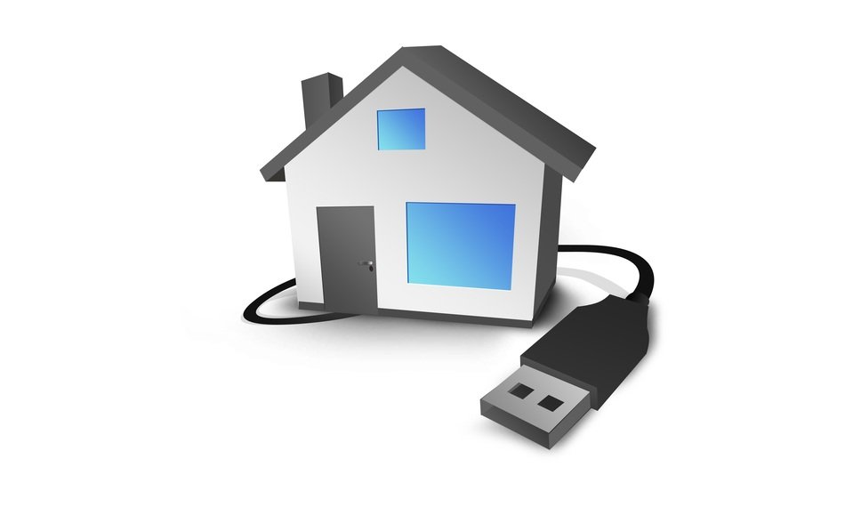 house with usb port, communication concept, illustration