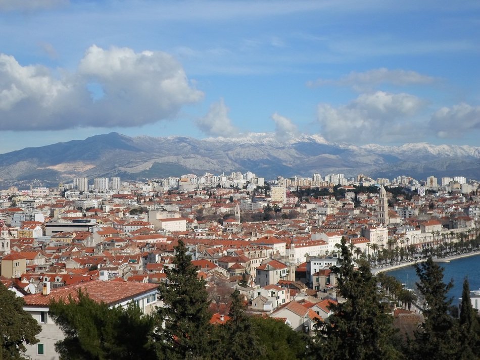 beautiful panorama of city at mountains, croatia, split