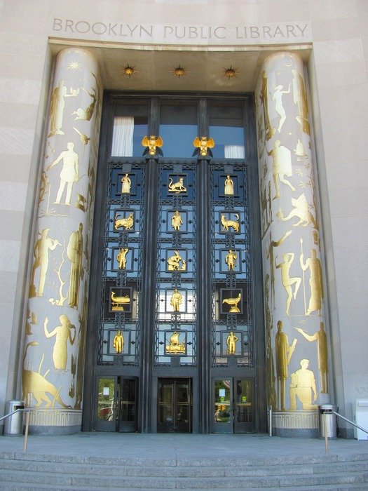 ornate entrance to brooklyn library, usa, new york city