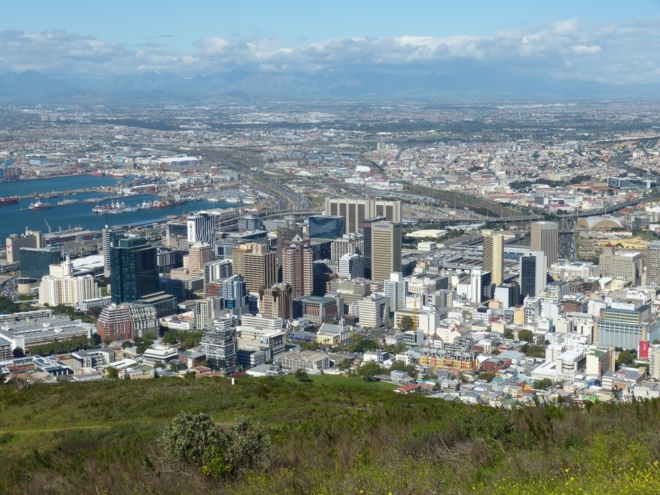 View from the hill to the port city in south africa
