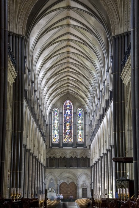 nave in interior of Cathedral Church of the Blessed Virgin Mary, uk, england, salisbury