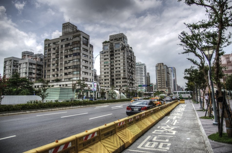 street in city at cloudy day, taiwan, taipei