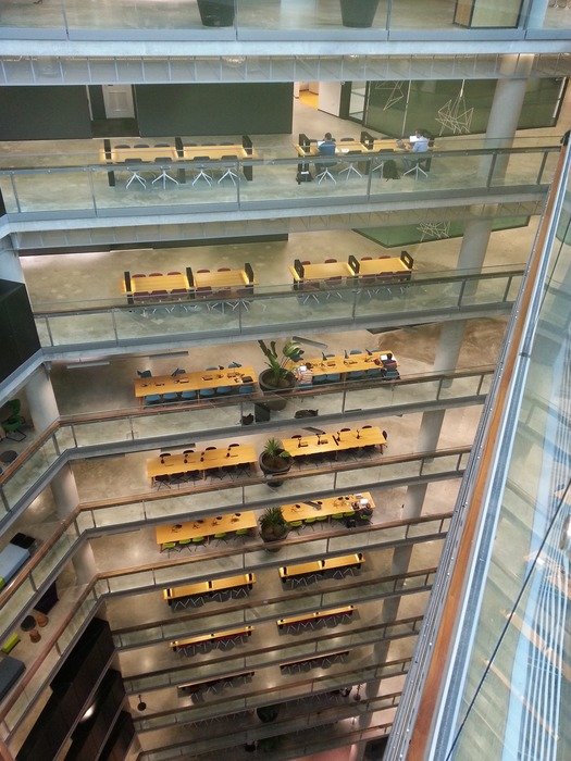 The modern design of the building