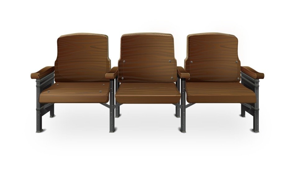 three wooden brown chairs in row, illustration