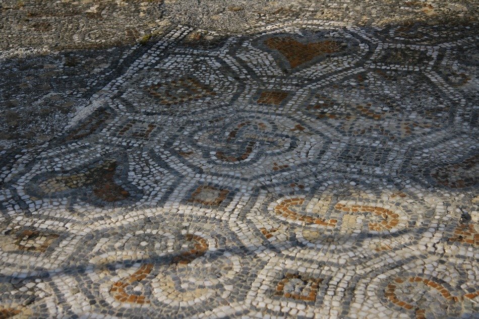 weathered mosaic floor of ancient roman ruin, turkey, ephesus