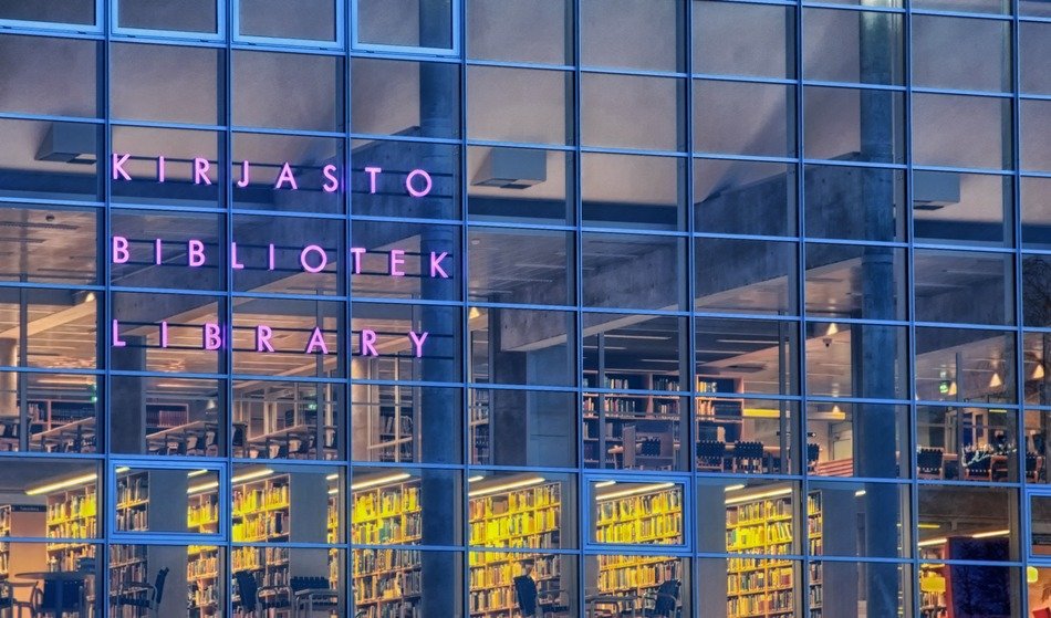 windows of city library, finland, oulu