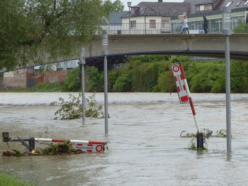flood damage in town at summer