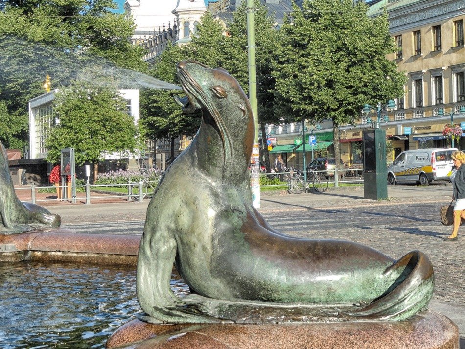 bronze sea lion, fountain at Havis Amanda, finland, helsinki
