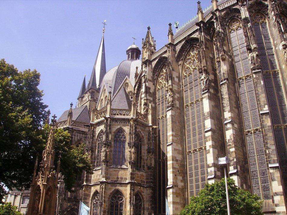 part of facade our lady cathedral, germany, aachen