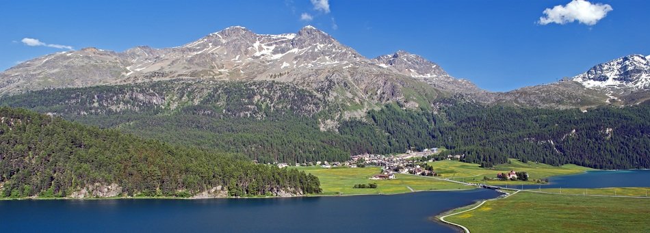 landscape of scenery countryside at mountains in switzerland in hamlet