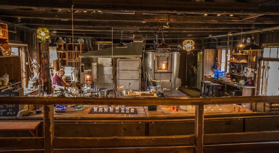 glass blower at work in shop, sweden, stockholm
