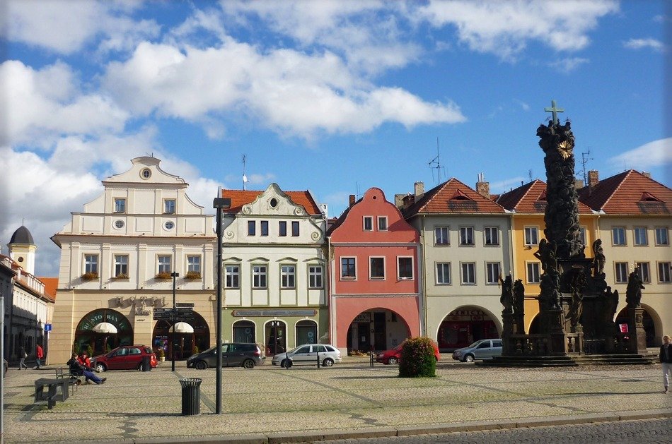 Liberty square with monument, czech republic, zatec