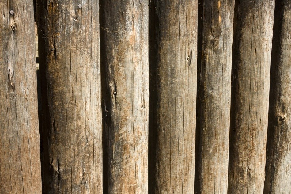 row of weathered vertical logs