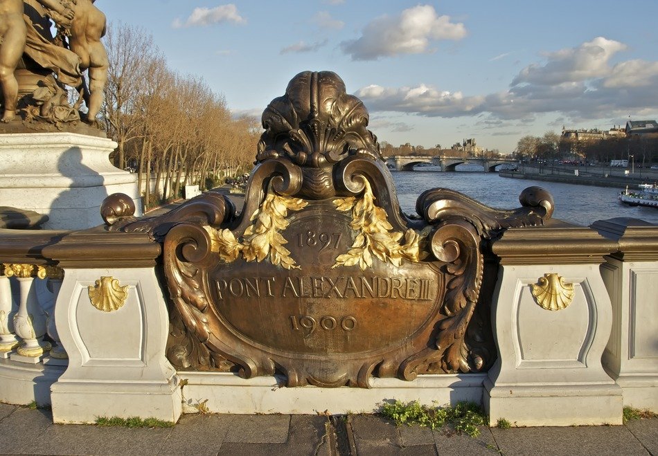 pont alexandre iii, plaque of bridge close up, france, paris