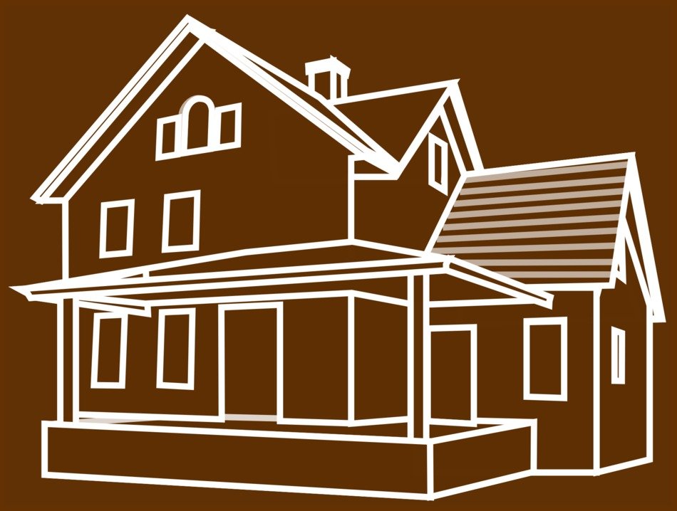 suburbal house, white outline at brown background