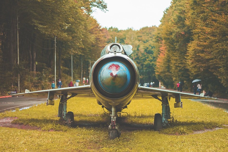the plane in the park in the autumn