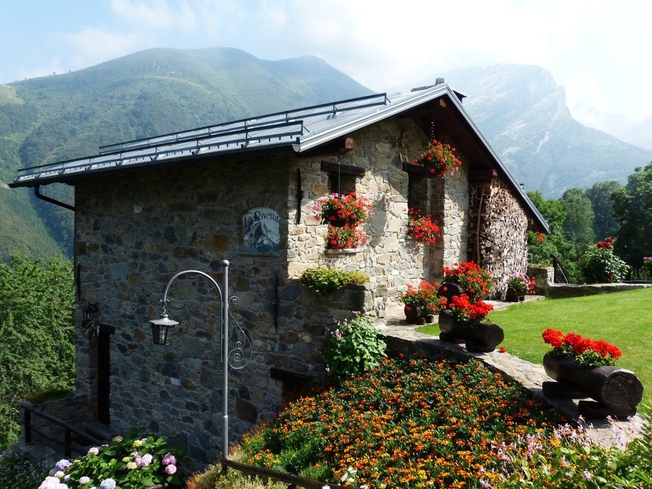 Colorful stone house in the mountains
