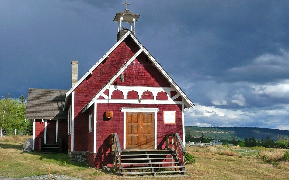 Small Red Church In Countryside At Thunderstorm Sky Canada British   16081 