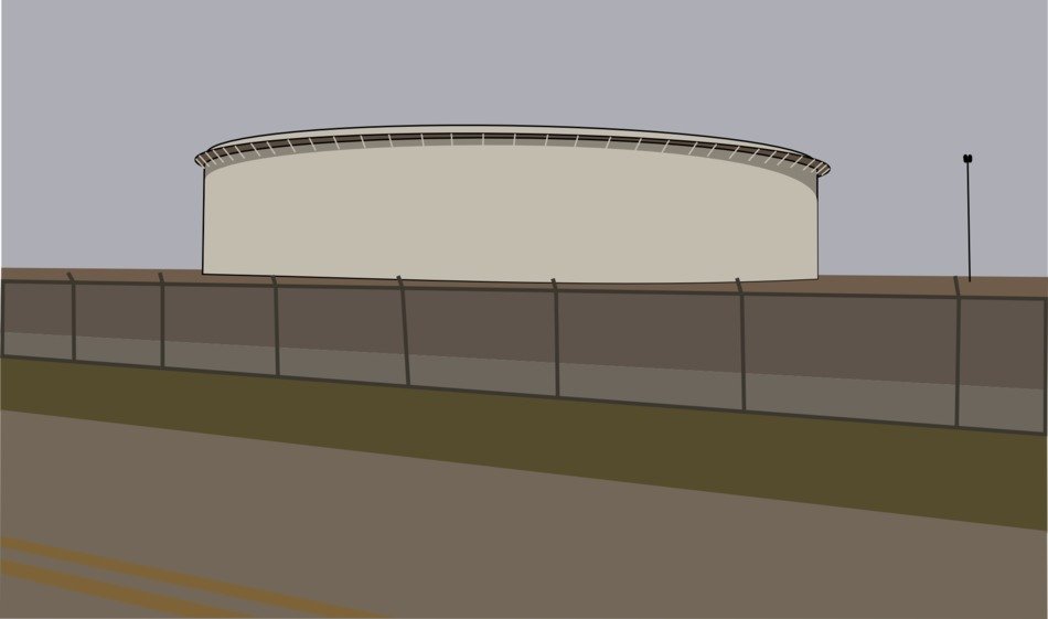 round industry building at road, illustration