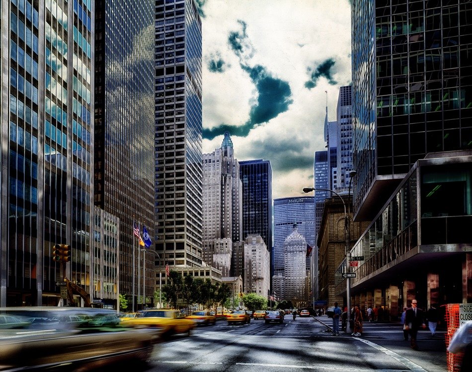 traffic on park avenue in a surreal landscape
