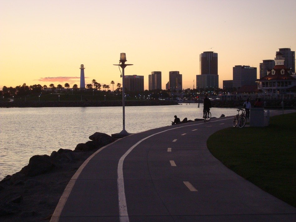 long beach skyline at dusk, usa, california