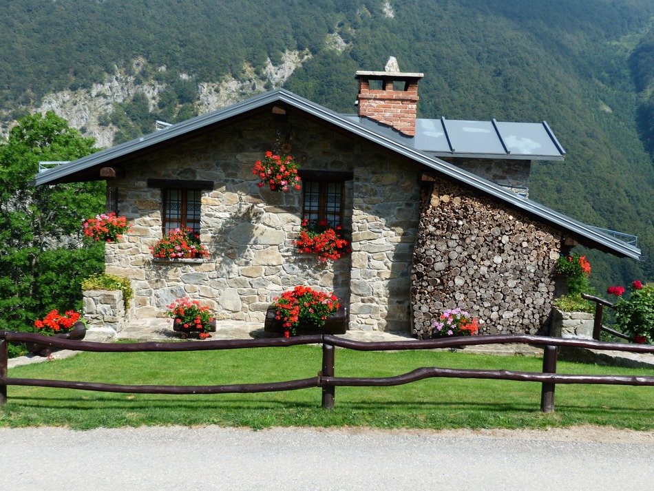 Stone colorful house in the foothills