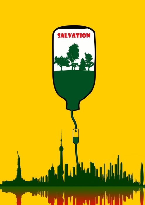 salvation of city by trees, environment poster