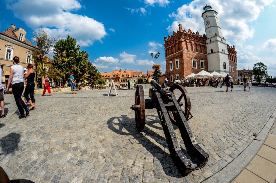 cannon on the square in Sandomir, Poland