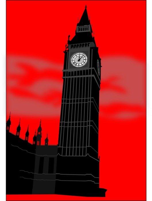dark big ben tower at red background, illustration