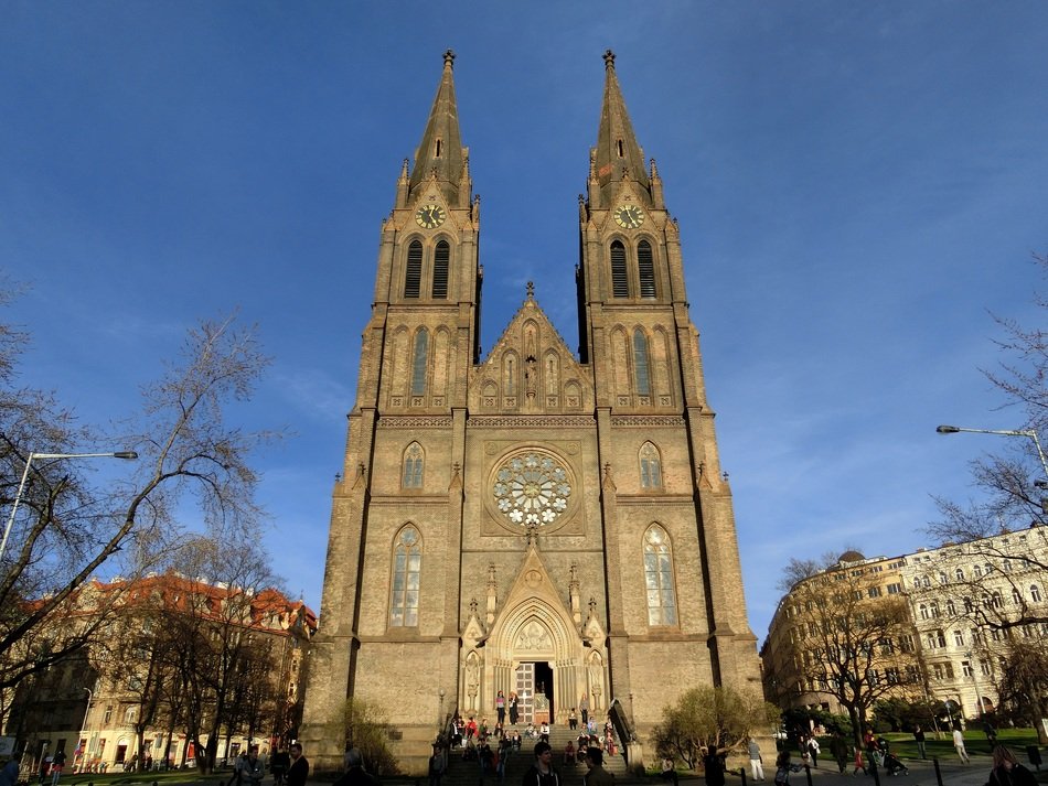The St. Ludmila Church in city at fall, czech, prague