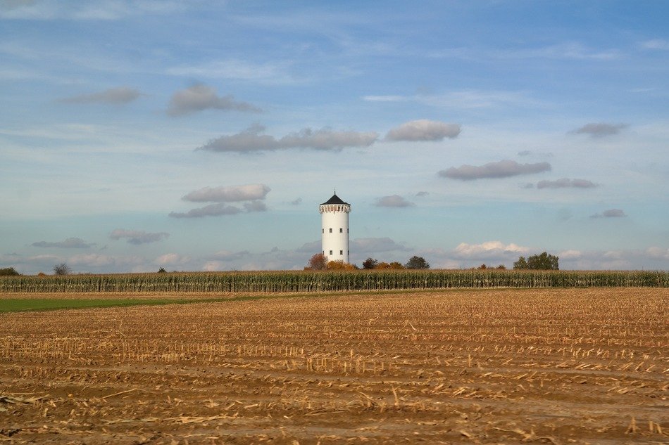Water reservoir among agricultural fields