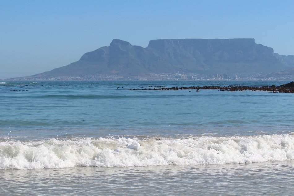 View from the beach to the table mountain in southern africa