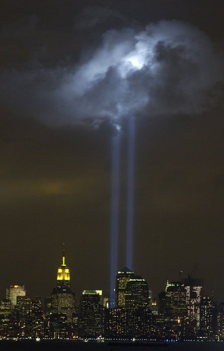 tribute in light memorial at moony night, usa, nyc