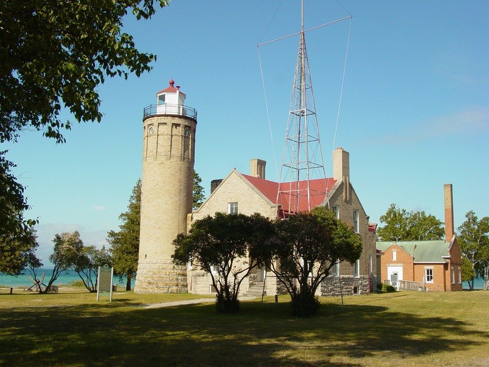 Old Mackinac Point Light station at summer in usa in michigan