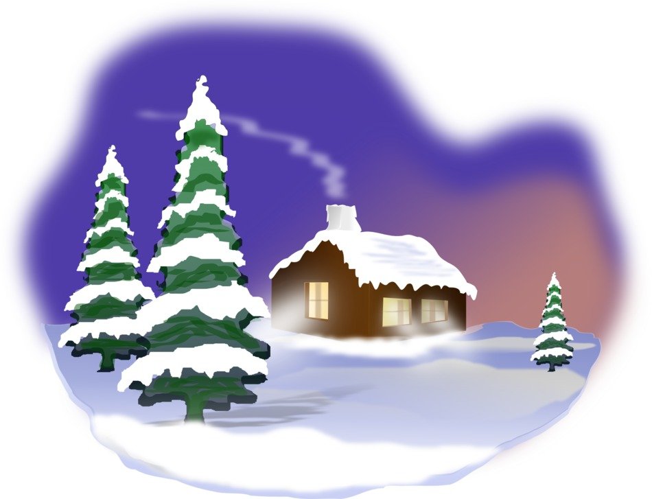 small house at snowy winter, illustration