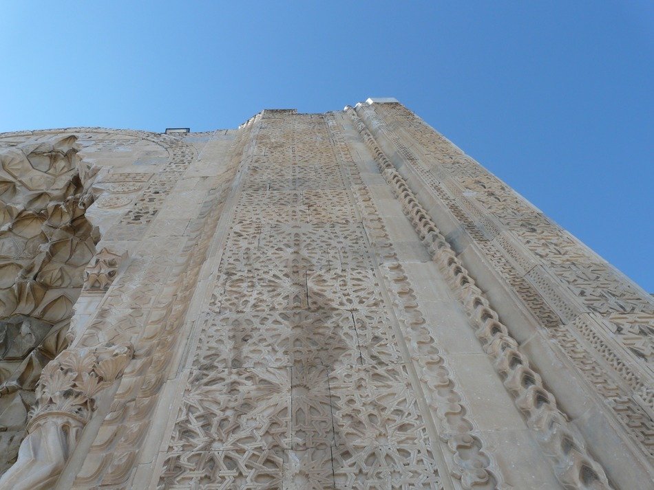 detail of carved stone wall of Sultan Han, medieval Seljuk caravanserai, turkey, SultanhanÄ±
