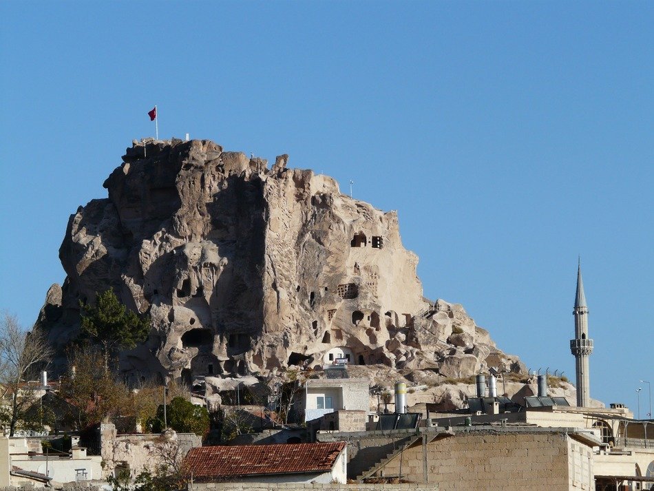 Stone houses and minaret in Uchisar