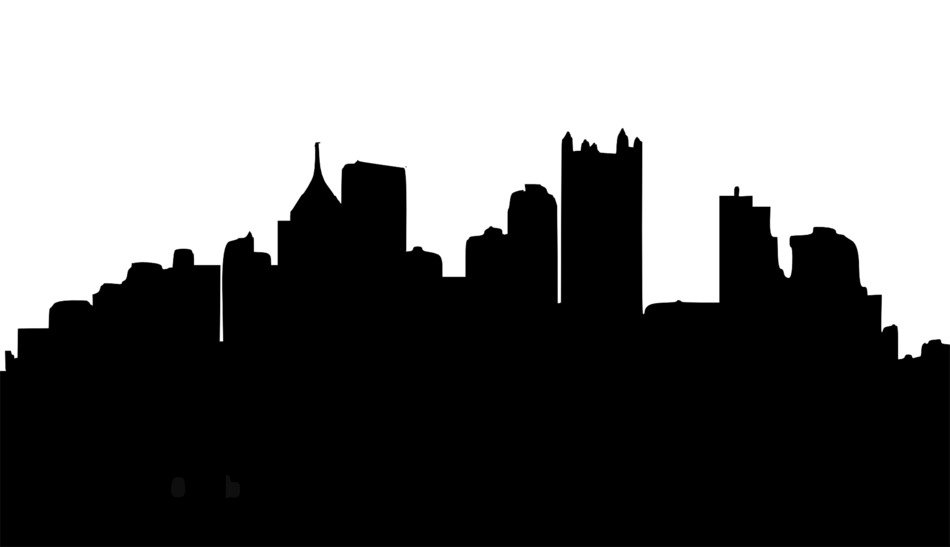 black silhouette of a pittsburgh at white background
