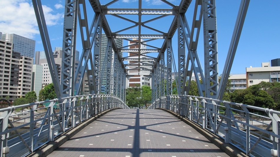 metal construction on the bridge in the city