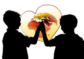 silhouette of children on the background of the heart