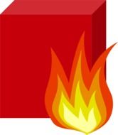 drawn red cube and flame