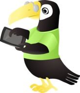 carton toucan with tablet computer