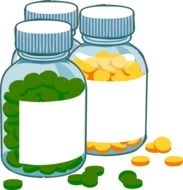 painted multicolored pills in bottles