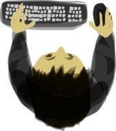 top view of computer user