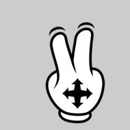 funny drawing of a hand gesture with two fingers and a cross