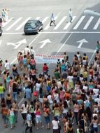 panoramic view of a crowd on a city street in canada