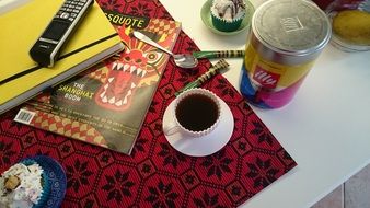 cupcakes and coffee cup at table