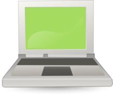 gray laptop with green monitor