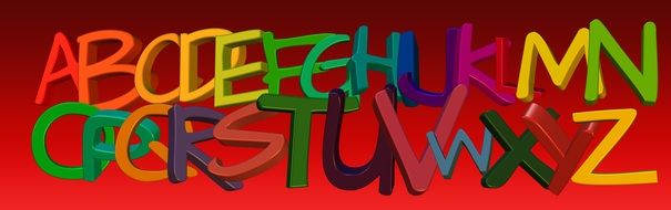 red banner with colorful alphabet