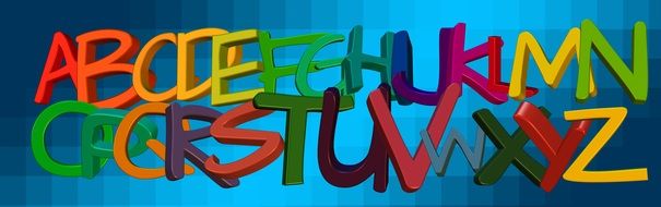 blue header with colorful alphabet